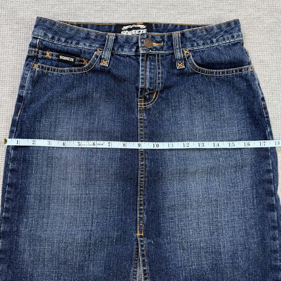 Squeeze Womens Denim Jean Pencil Skirt Above-Knee Blue Dual Color Stitching Sz 1 - Picture 8 of 11